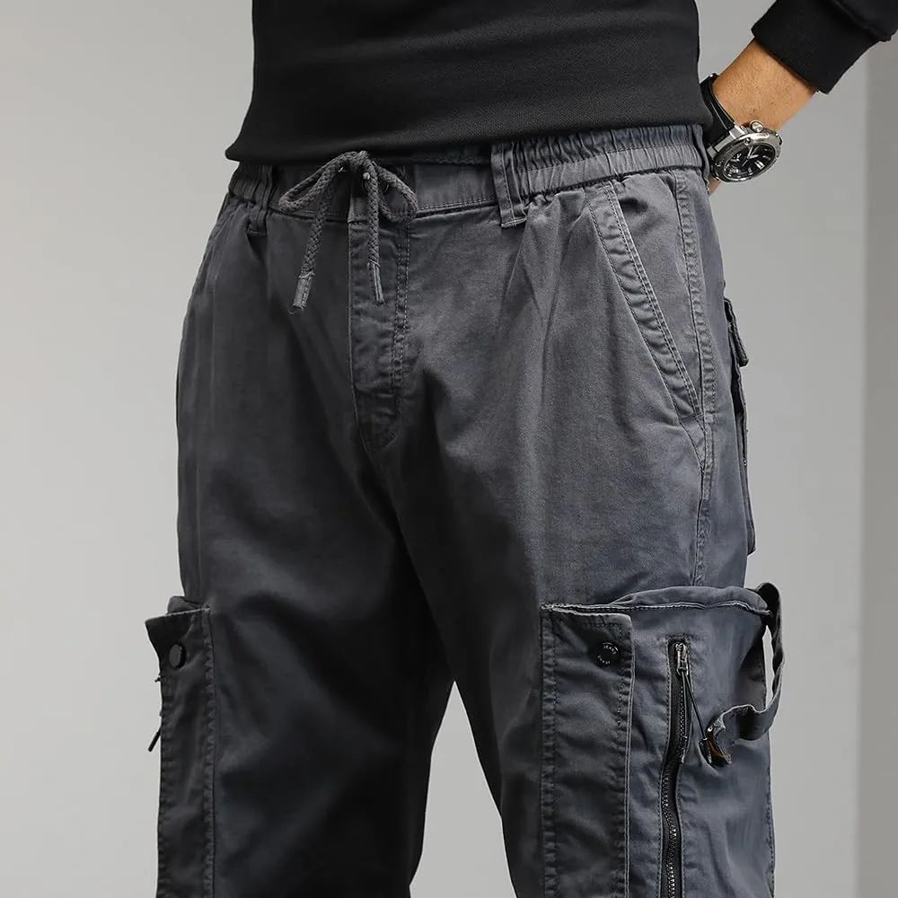 Men's Regular Fit Tactical Cargo Pants Drawstring Cotton 3D Pockets Work Pants