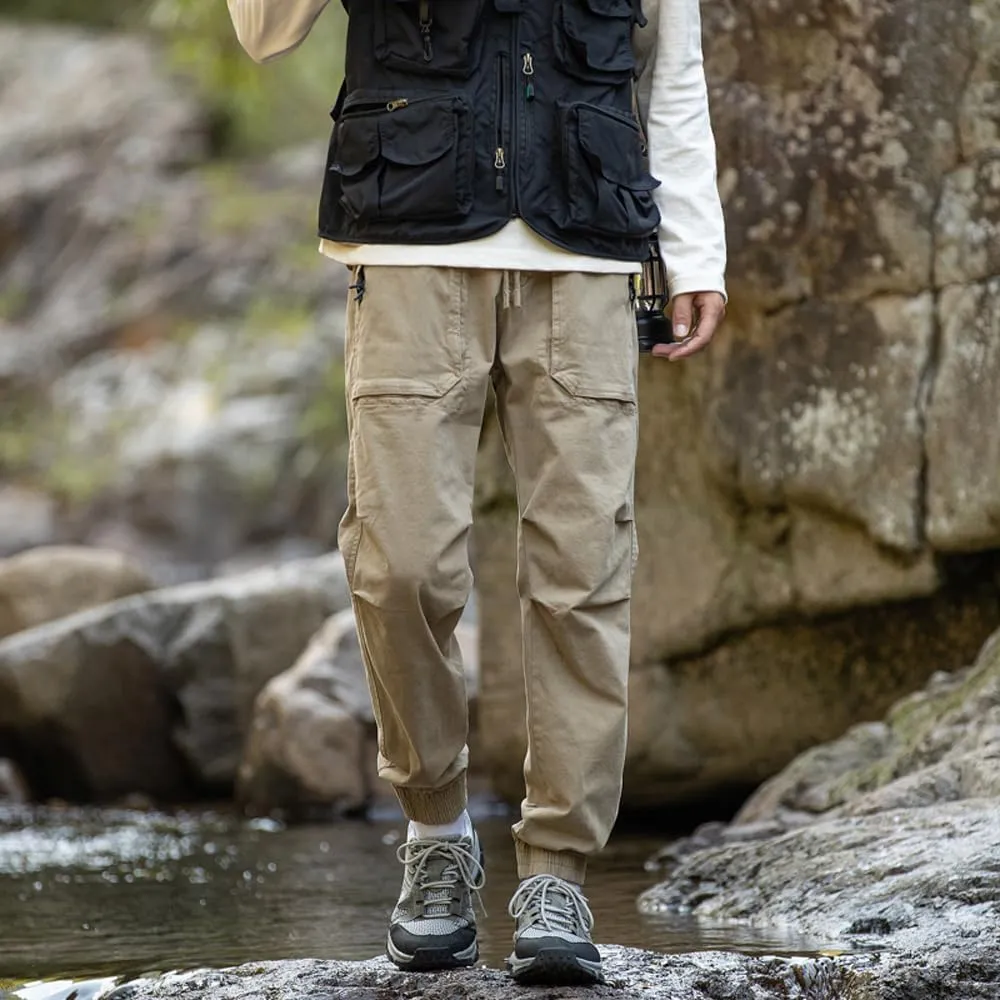 Men's Regular Fit Tactical Cargo Pants Drawstring Cotton Outdoor Work Trousers
