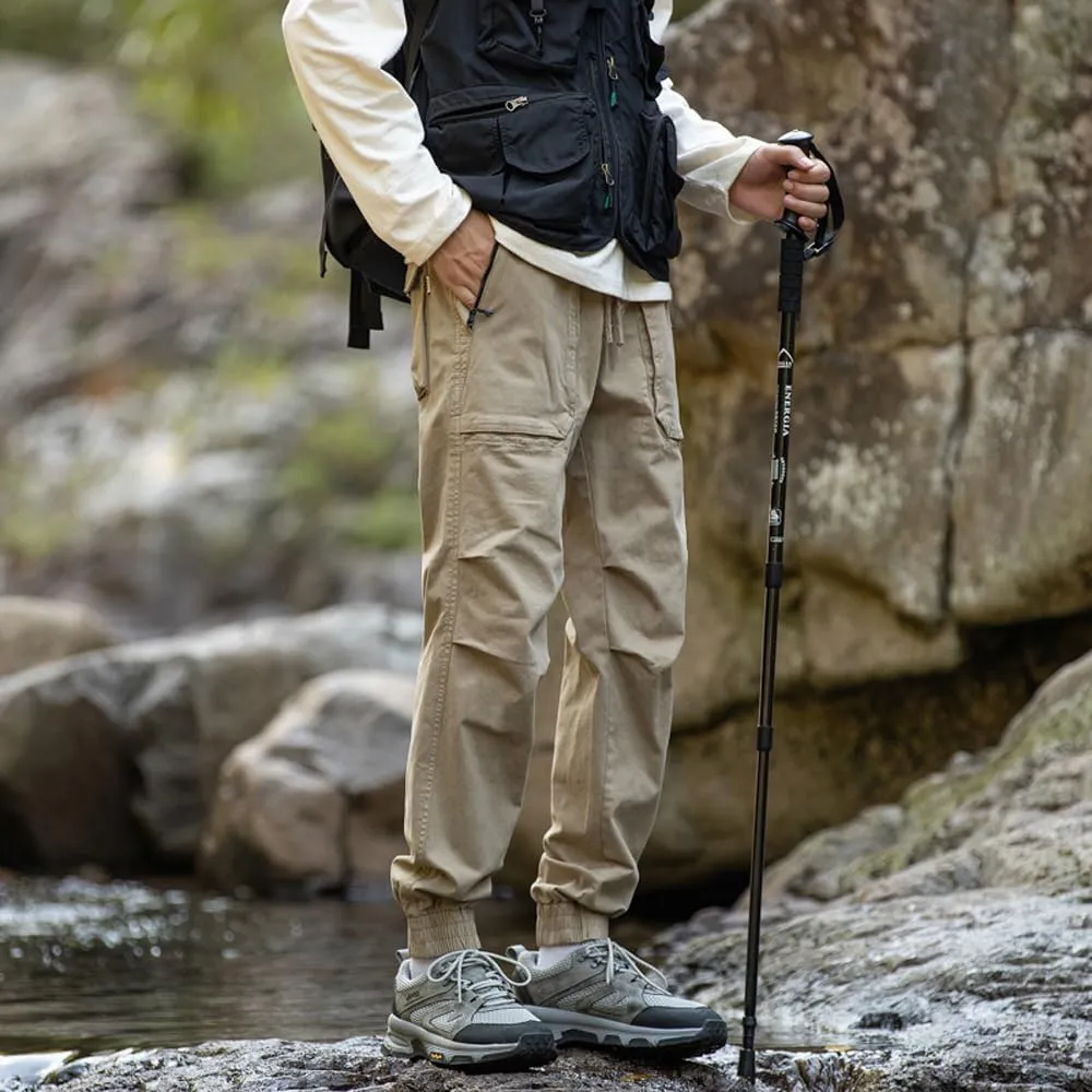 Men's Regular Fit Tactical Cargo Pants Drawstring Cotton Outdoor Work Trousers