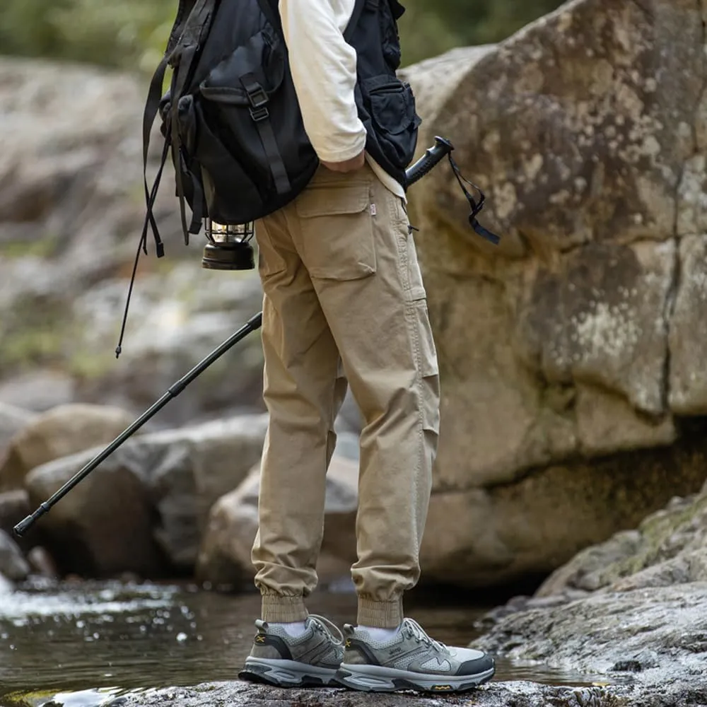 Men's Regular Fit Tactical Cargo Pants Drawstring Cotton Outdoor Work Trousers