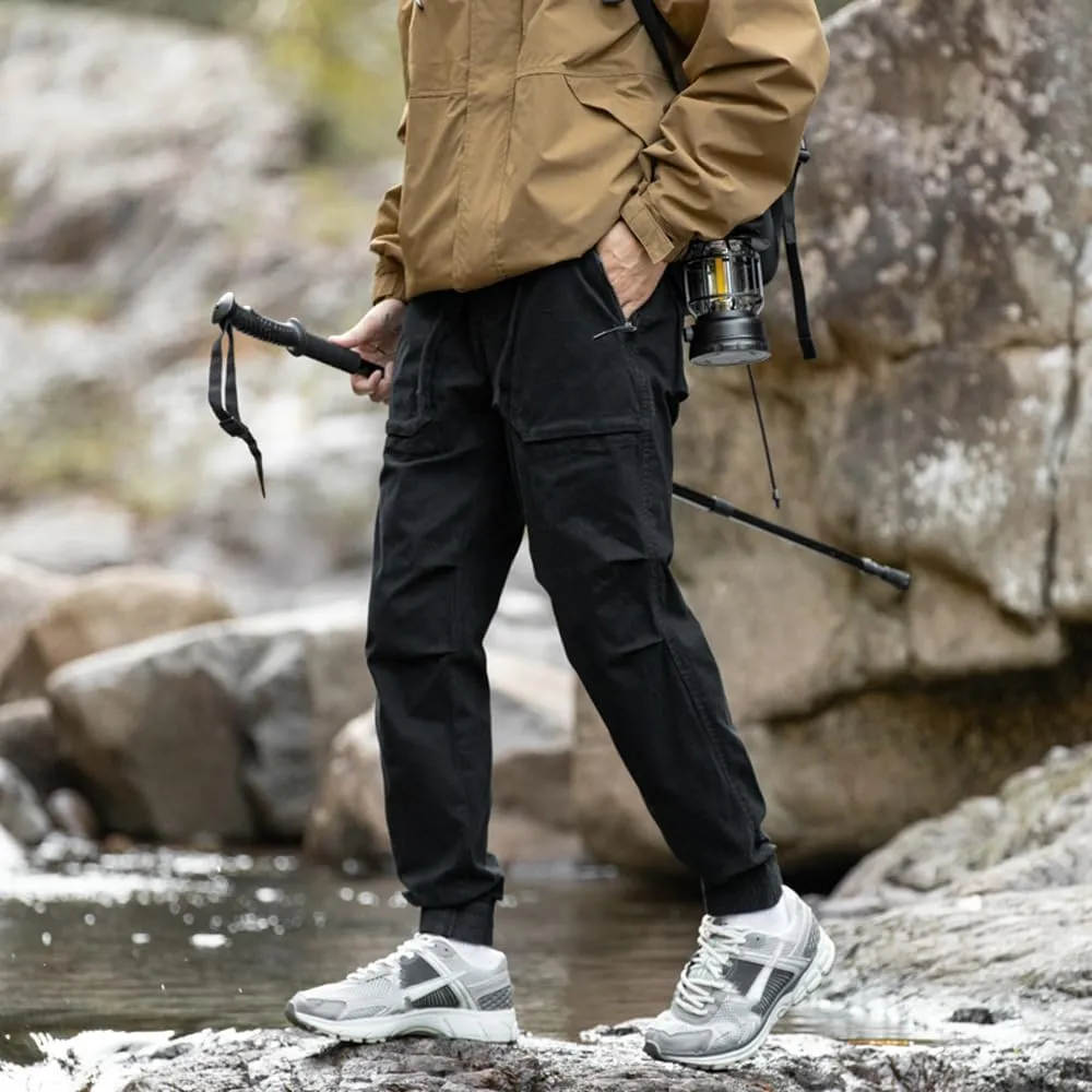 Men's Regular Fit Tactical Cargo Pants Drawstring Cotton Outdoor Work Trousers