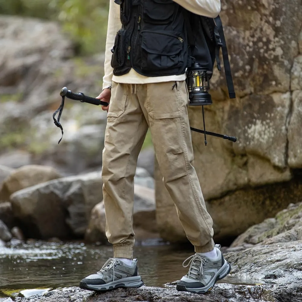 Men's Regular Fit Tactical Cargo Pants Drawstring Cotton Outdoor Work Trousers