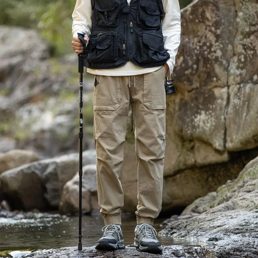 Men's Regular Fit Tactical Cargo Pants Drawstring Cotton Outdoor Work Trousers
