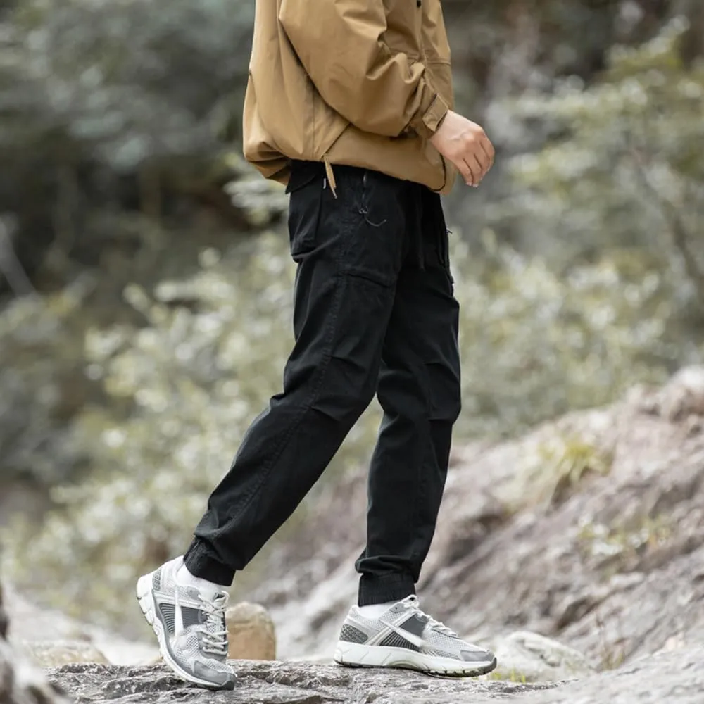 Men's Regular Fit Tactical Cargo Pants Drawstring Cotton Outdoor Work Trousers