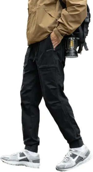 Men's Regular Fit Tactical Cargo Pants Drawstring Cotton Outdoor Work Trousers