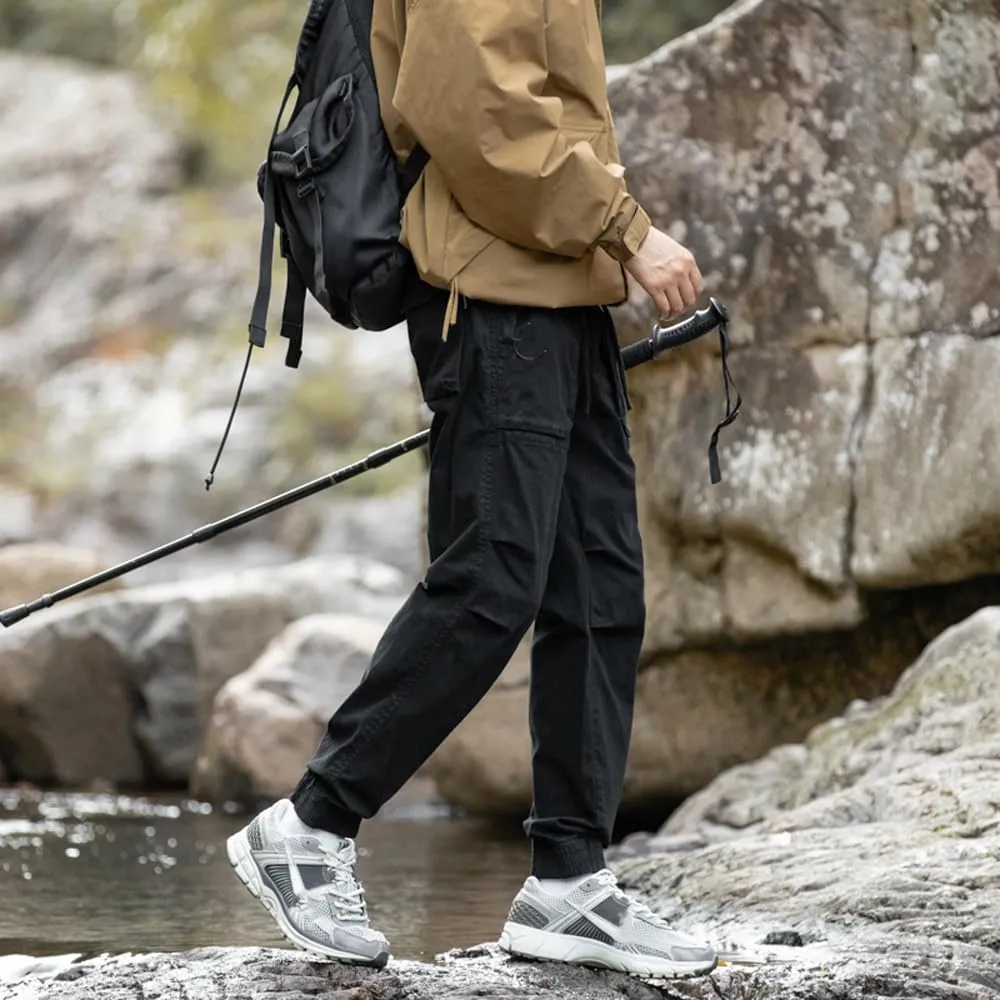 Men's Regular Fit Tactical Cargo Pants Drawstring Cotton Outdoor Work Trousers