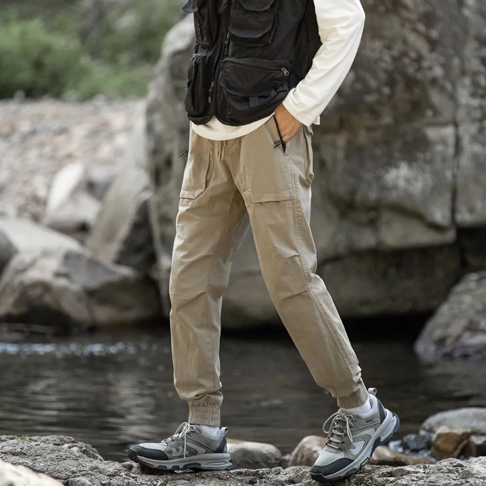 Men's Regular Fit Tactical Cargo Pants Drawstring Cotton Outdoor Work Trousers