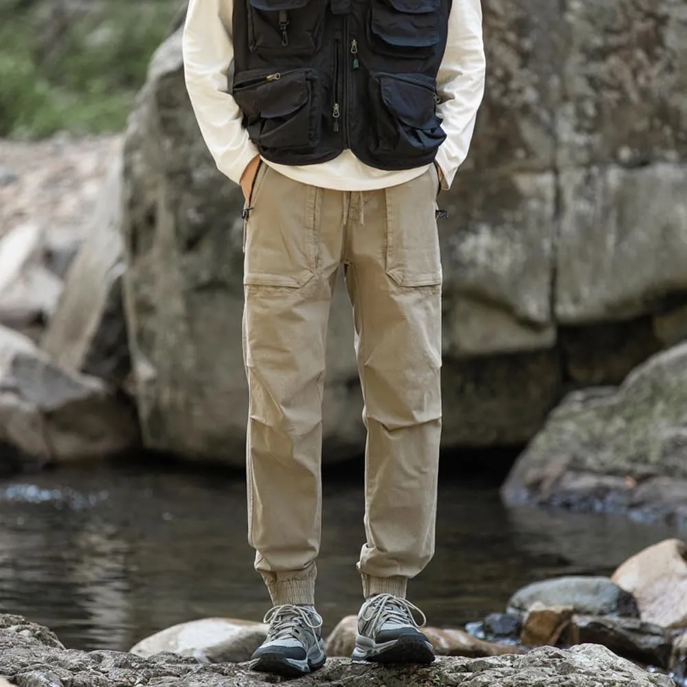 Men's Regular Fit Tactical Cargo Pants Drawstring Cotton Outdoor Work Trousers