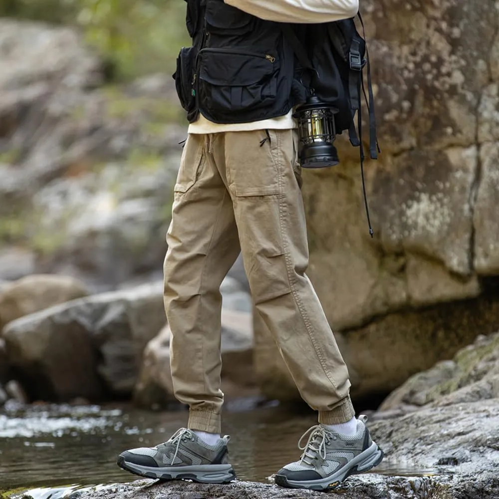 Men's Regular Fit Tactical Cargo Pants Drawstring Cotton Outdoor Work Trousers