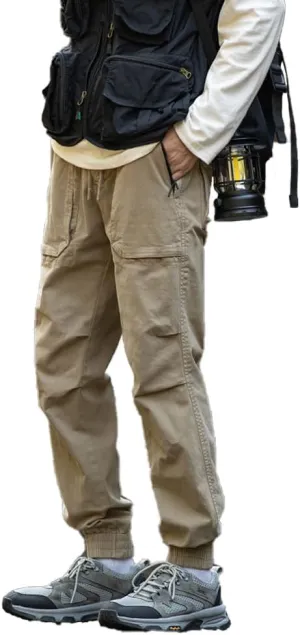 Men's Regular Fit Tactical Cargo Pants Drawstring Cotton Outdoor Work Trousers