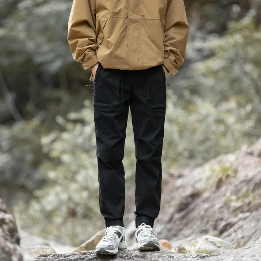 Men's Regular Fit Tactical Cargo Pants Drawstring Cotton Outdoor Work Trousers