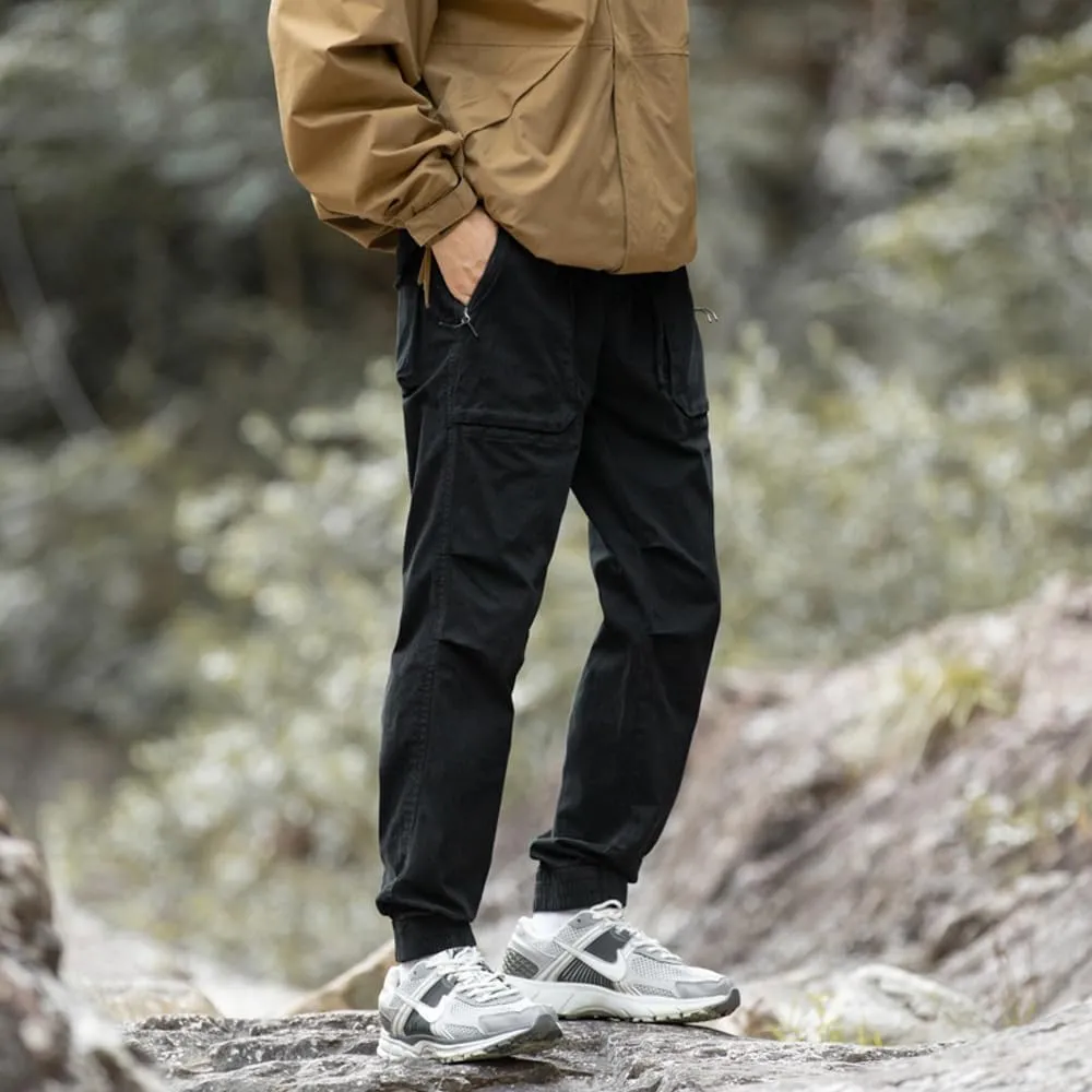 Men's Regular Fit Tactical Cargo Pants Drawstring Cotton Outdoor Work Trousers
