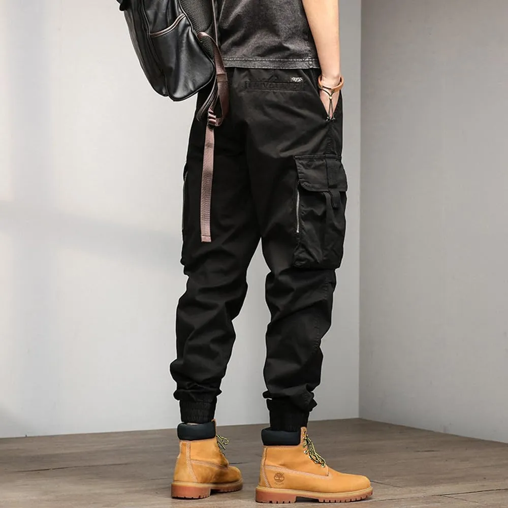 Men's Relaxed Fit Cargo Pants Drawstring Cotton Zipper Pockets Tactical Pants