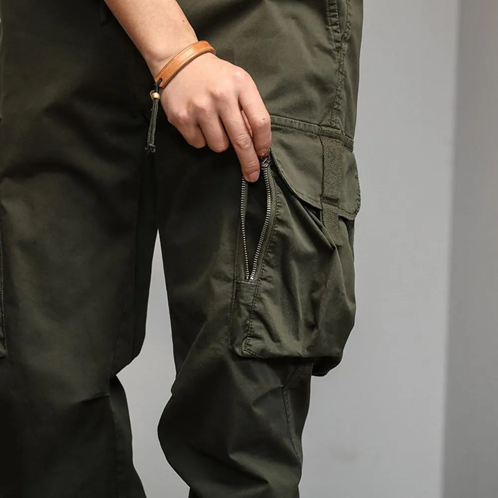 Men's Relaxed Fit Cargo Pants Drawstring Cotton Zipper Pockets Tactical Pants