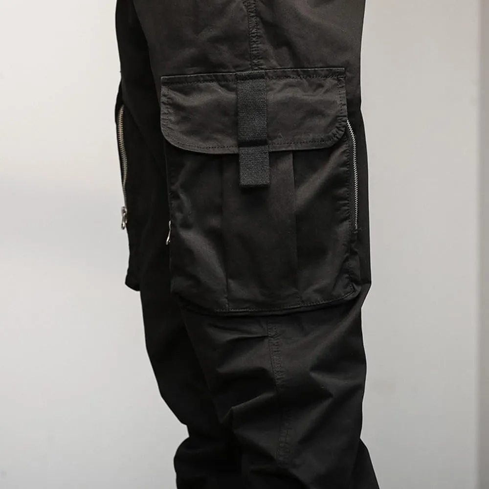 Men's Relaxed Fit Cargo Pants Drawstring Cotton Zipper Pockets Tactical Pants