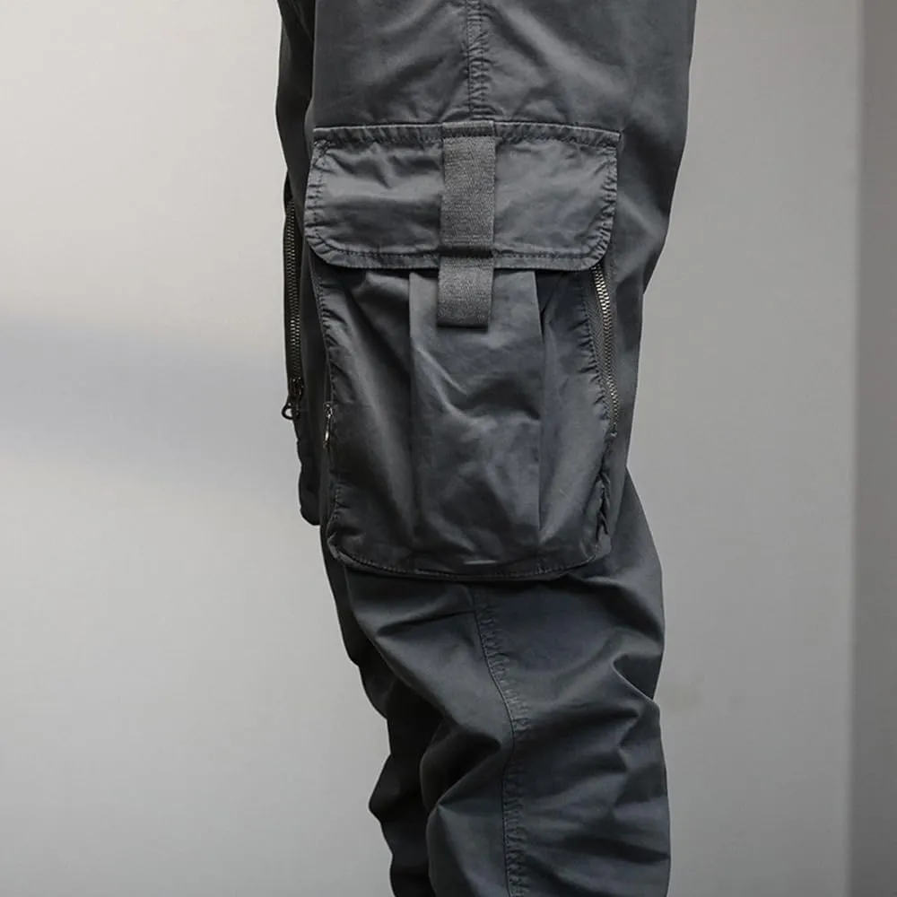 Men's Relaxed Fit Cargo Pants Drawstring Cotton Zipper Pockets Tactical Pants