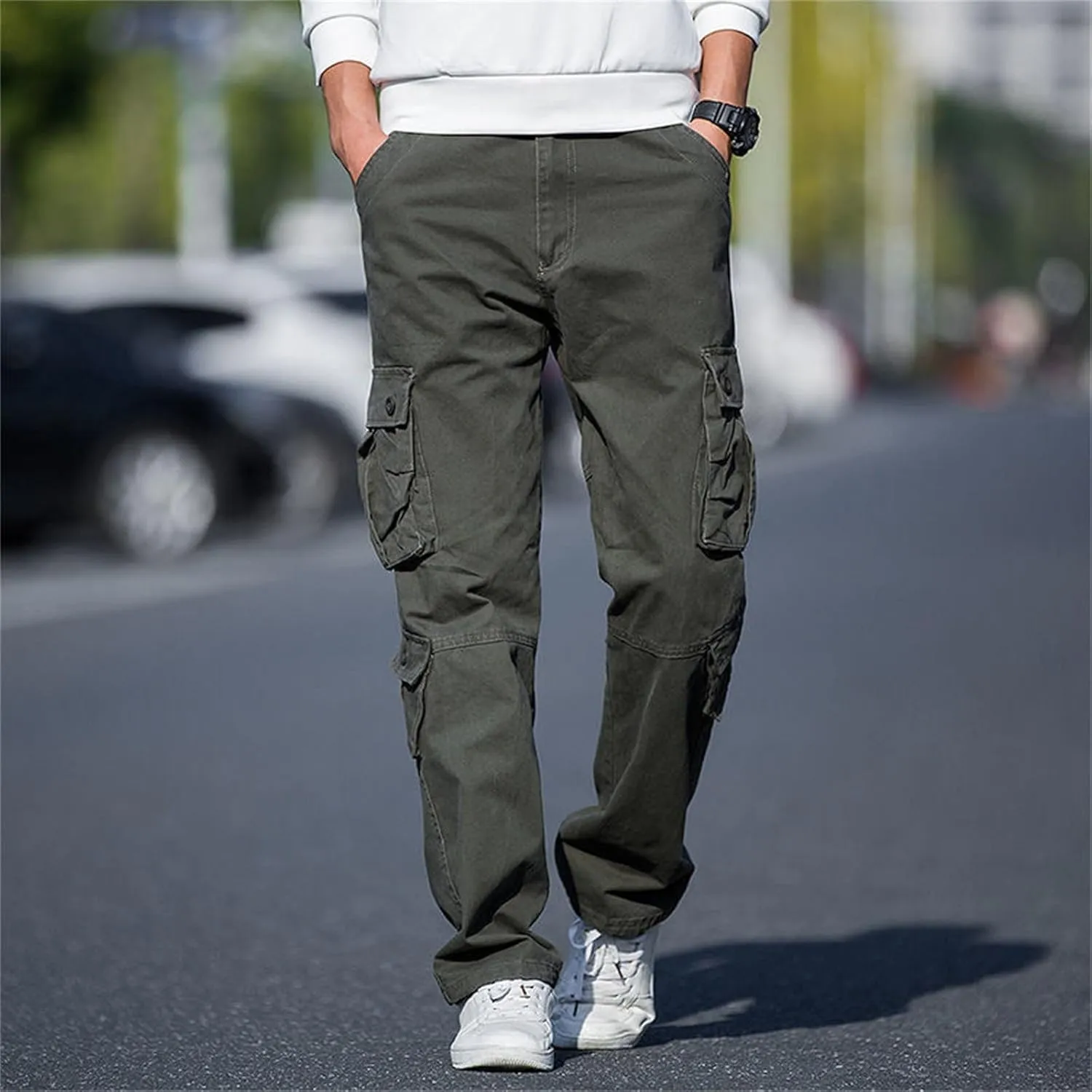 Mens Relaxed Fit Straight Leg Outdoor Work Pants Big and Tall Cargo Pants with Pockets Regular Fit Casual Hiking Pant