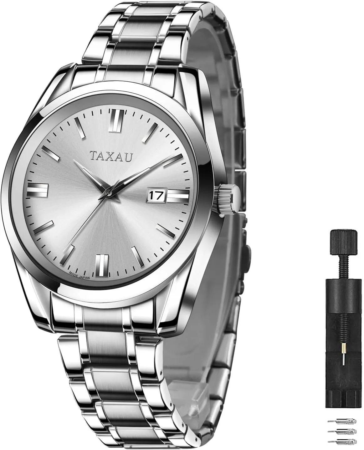 Mens Silver Watch Luxury Minimalist Dress Watch Waterproof Watches for Men Analog Quartz Stainless Steel Men's Wrist Watches with Date Luminous