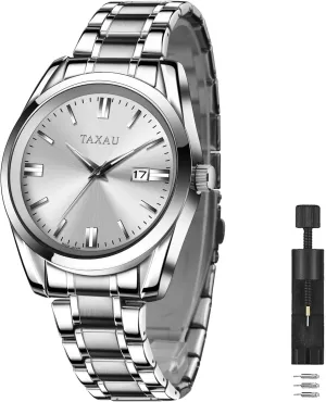 Mens Silver Watch Luxury Minimalist Dress Watch Waterproof Watches for Men Analog Quartz Stainless Steel Men's Wrist Watches with Date Luminous