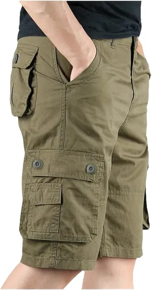 Men'S Straight Cargo Shorts with Multi Pockets and Zipper Outdoor Summer Solid Regular Fit Casual Shorts