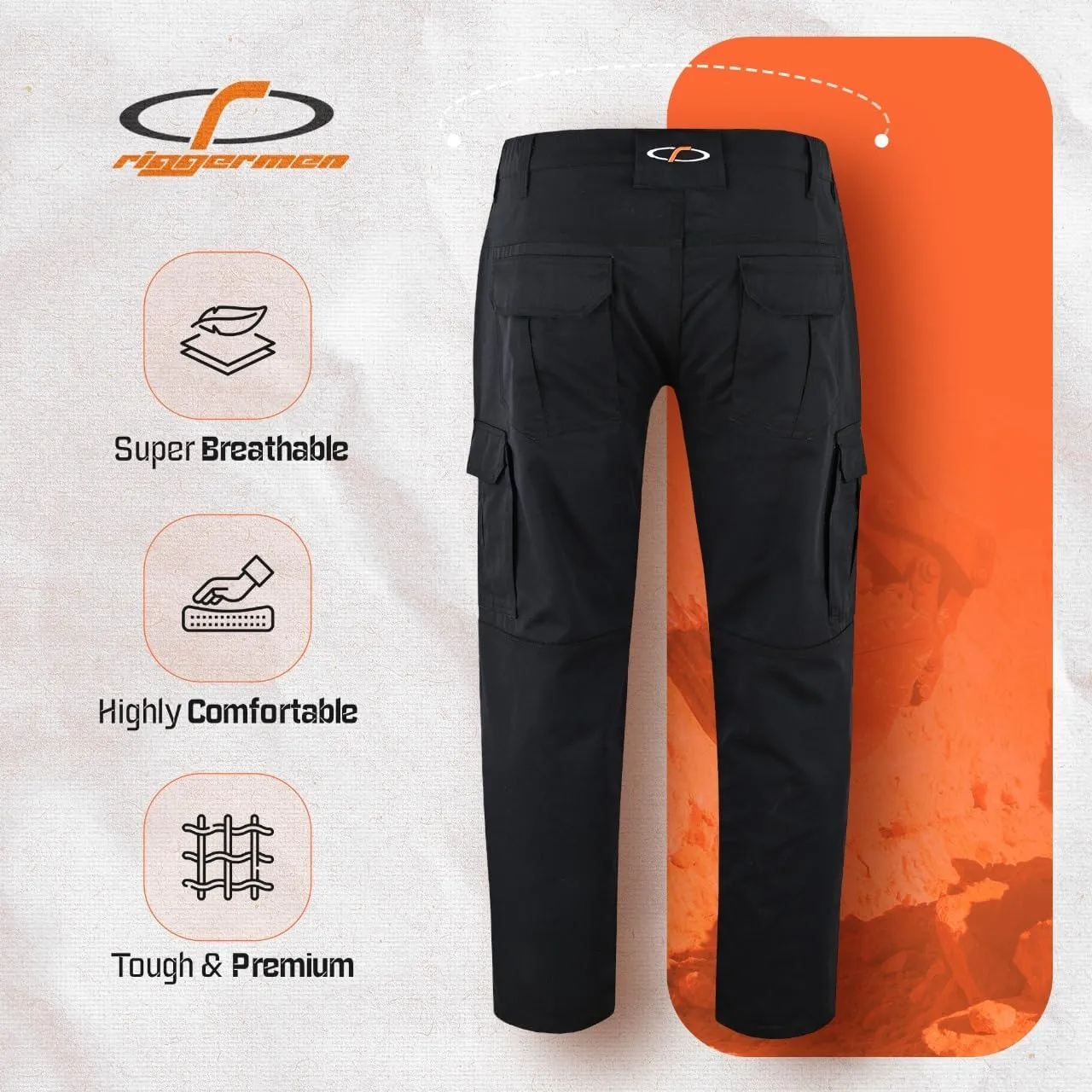 Mens Tactical Pants Elasticated Waist Lightweight Work Pants for Men Construction Boot Cut Relaxed Fit Cargo Pants