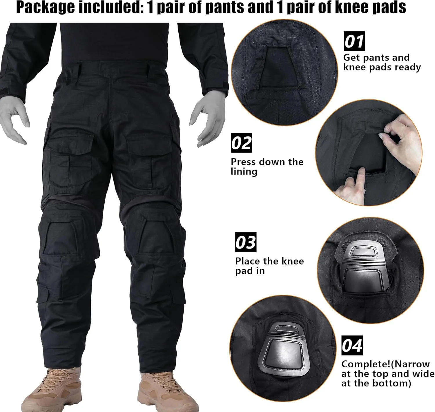 Men’s Tactical Pants with Knee Pads Waterproof G3 Combat Pants Camo Cargo Pants with 10 Pockets No Belt