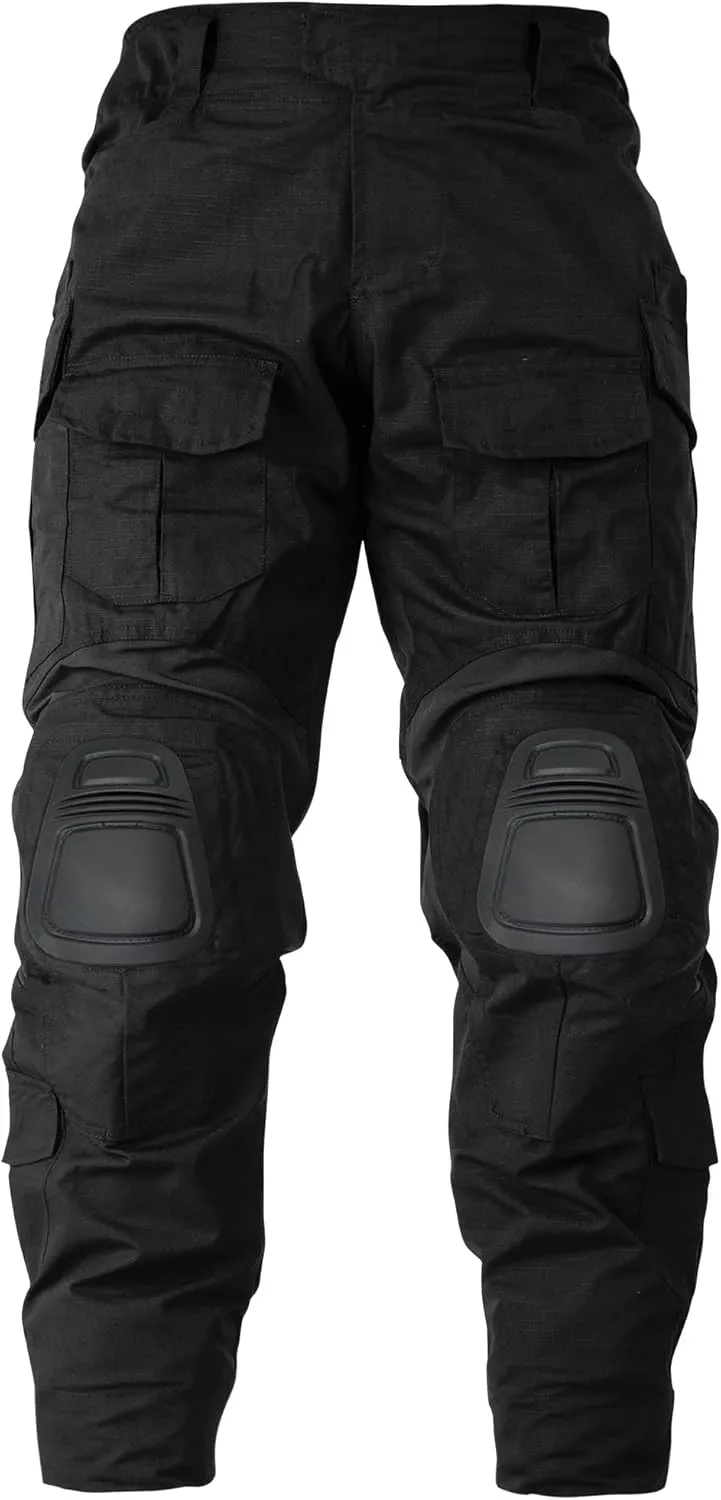 Men’s Tactical Pants with Knee Pads Waterproof G3 Combat Pants Camo Cargo Pants with 10 Pockets No Belt