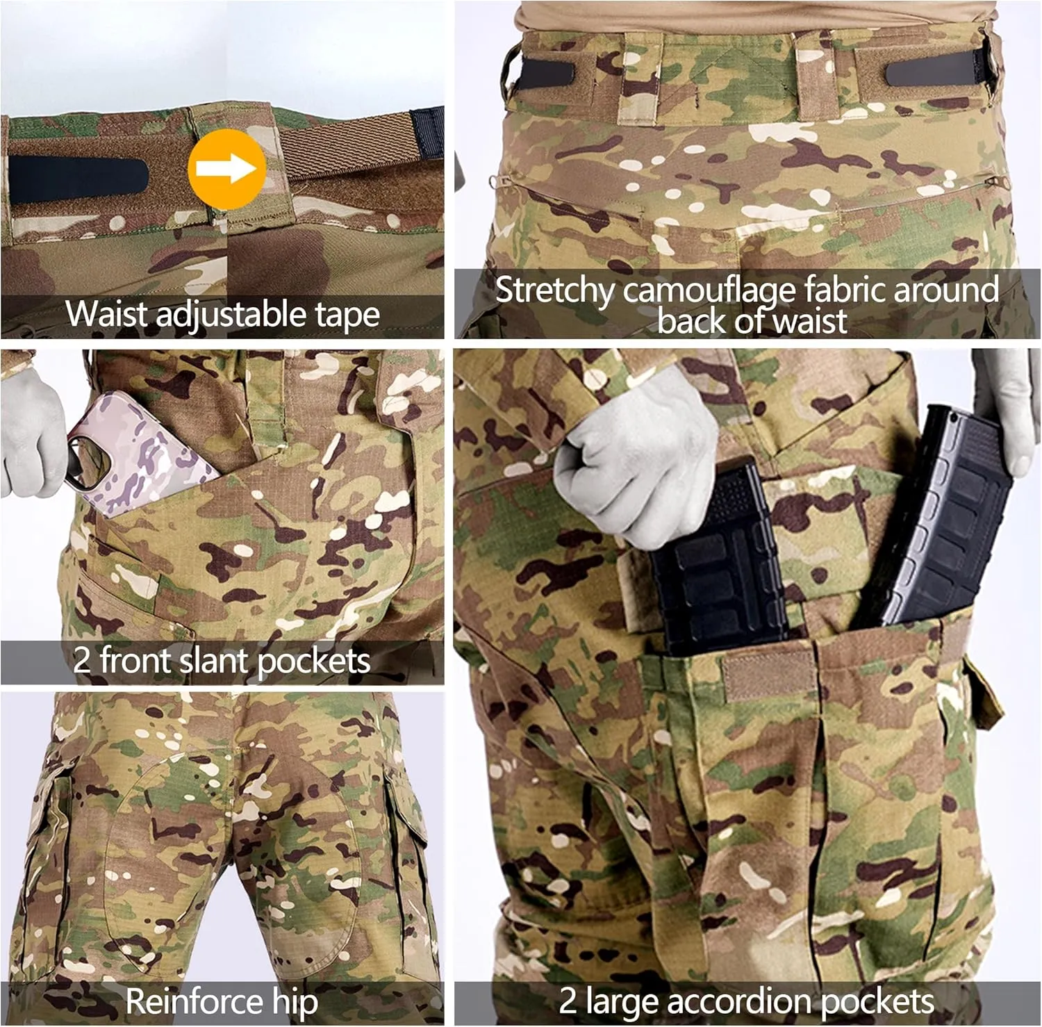 Men’s Tactical Pants with Knee Pads Waterproof G3 Combat Pants Camo Cargo Pants with 10 Pockets No Belt