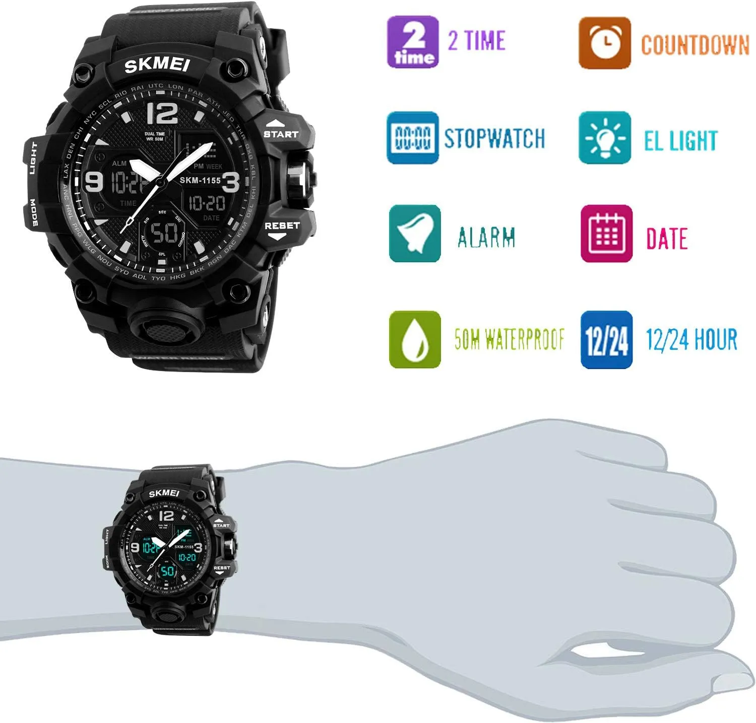 Mens Watch Military Sports Outdoor Waterproof Watches for Men Date Multi Function Tactics Alarm Stopwatch Analog Watches