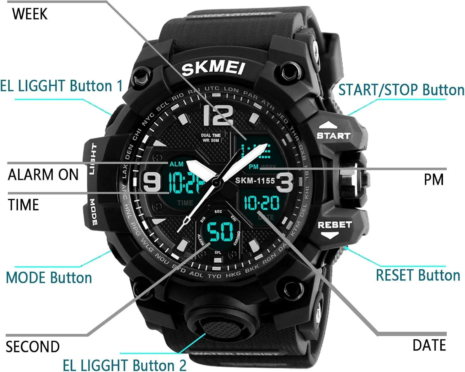 Mens Watch Military Sports Outdoor Waterproof Watches for Men Date Multi Function Tactics Alarm Stopwatch Analog Watches