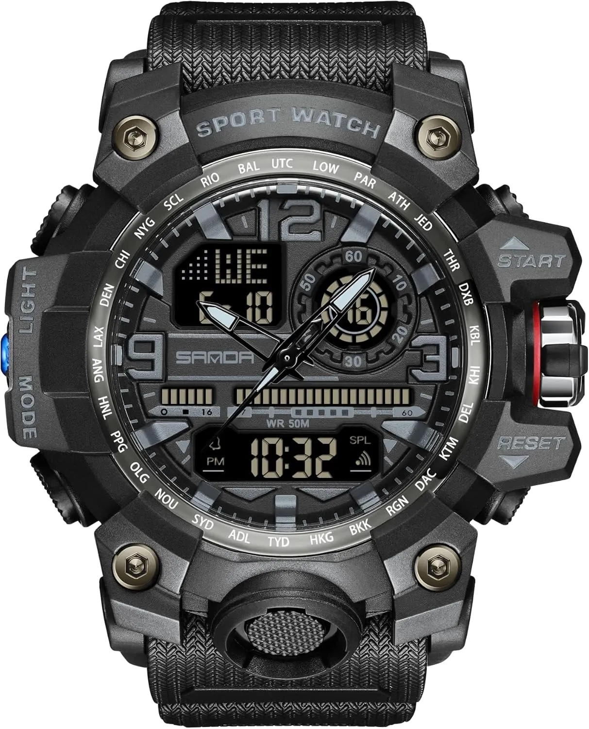 Mens Watch Sports Outdoor Waterproof Military Watches Date Multi Function Tactics LED Face Alarm Stopwatch for Men