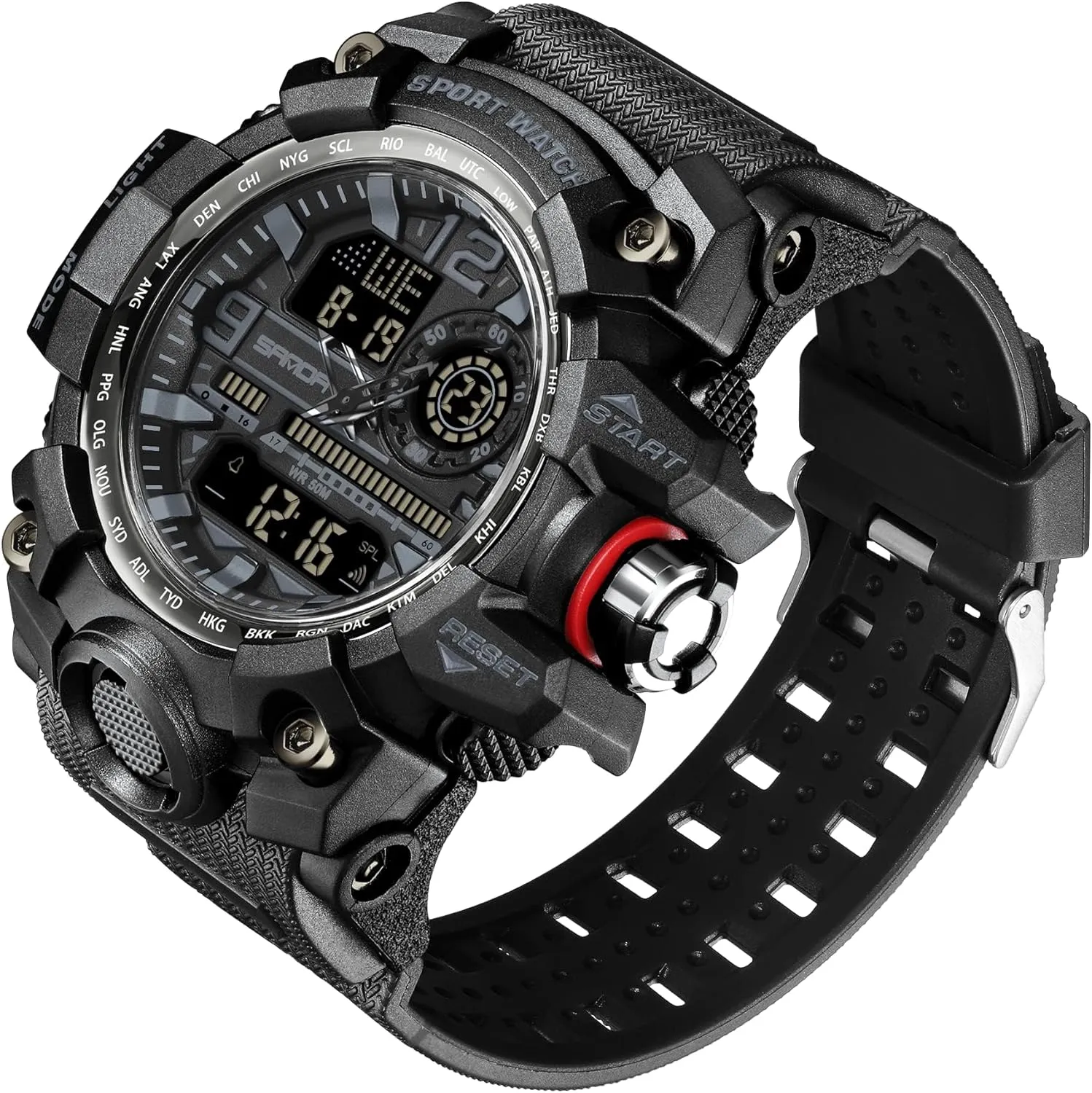 Mens Watch Sports Outdoor Waterproof Military Watches Date Multi Function Tactics LED Face Alarm Stopwatch for Men