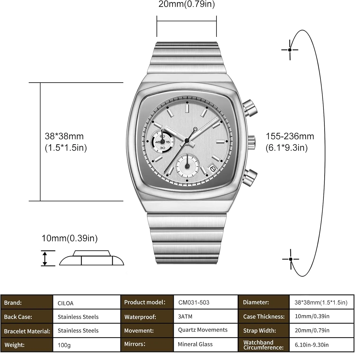 Mens Watch Waterproof Luminous Wrist Watches for Men Multifunction Chronograph Business Work Casual Fashion Sport Designer Dress Watch with Calendar Elegant Gifts for Men