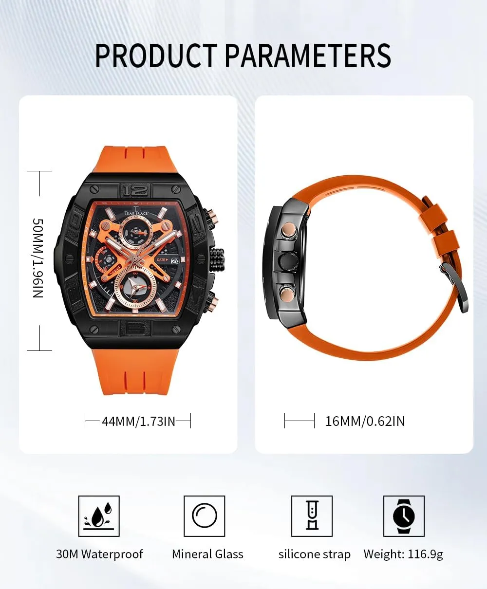 Mens Watches Analog Waterproof Fashion Date Wrist Watch, Skeleton Tonneau Watches for Men with Chronograph,Ideal for Sports Enthusiasts & Daily Wear - Perfect Gifts for Men