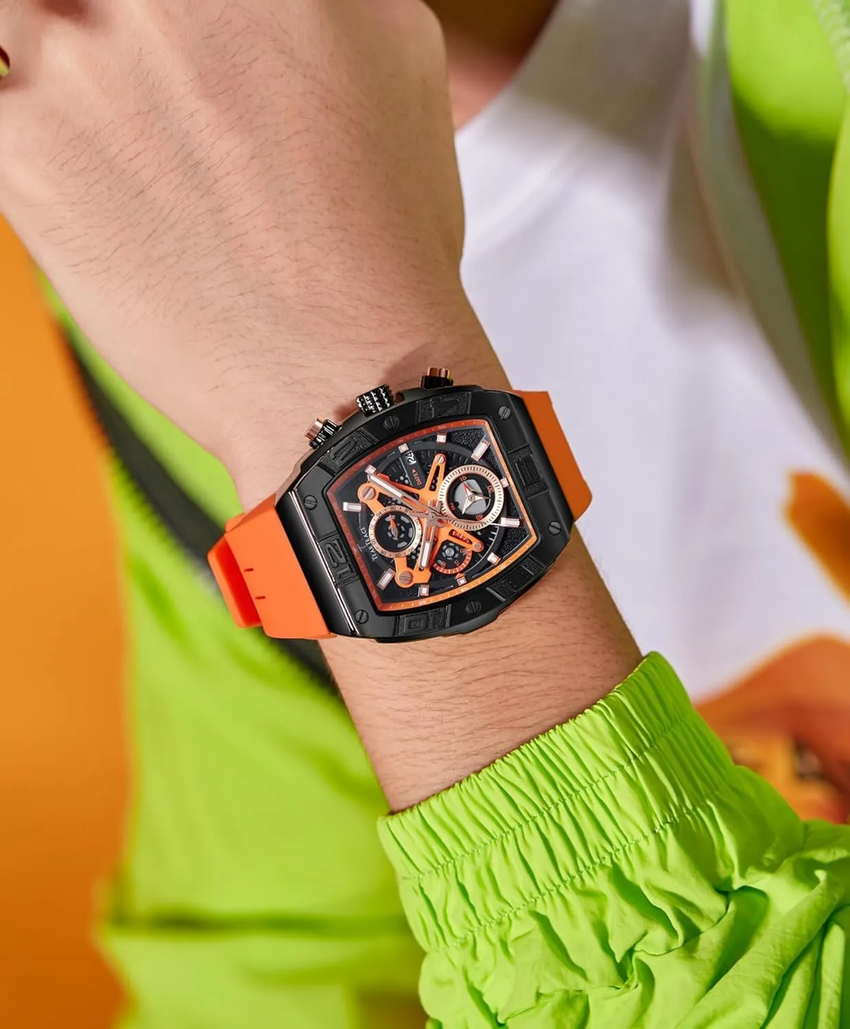 Mens Watches Analog Waterproof Fashion Date Wrist Watch, Skeleton Tonneau Watches for Men with Chronograph,Ideal for Sports Enthusiasts & Daily Wear - Perfect Gifts for Men