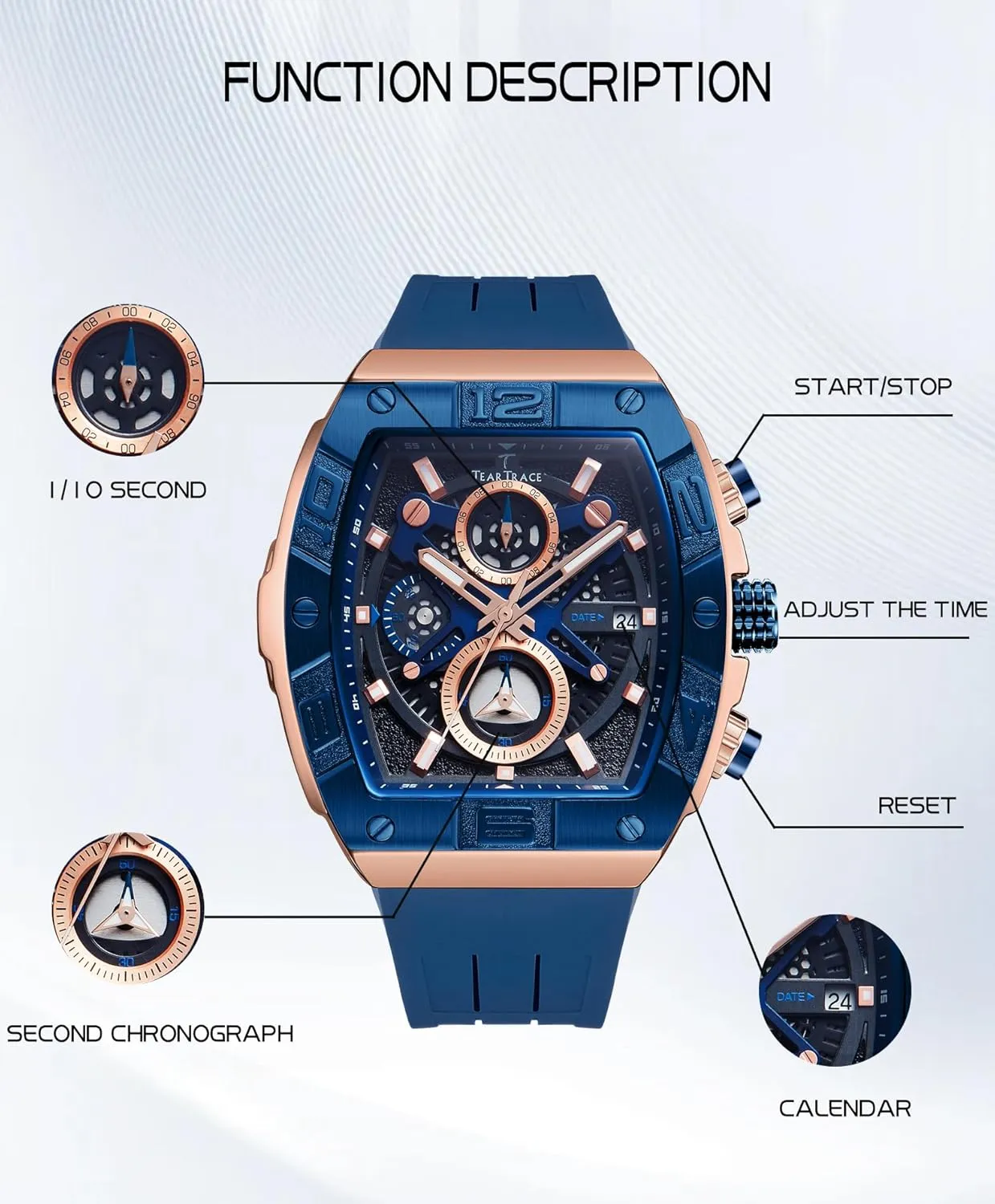 Mens Watches Analog Waterproof Fashion Date Wrist Watch, Skeleton Tonneau Watches for Men with Chronograph,Ideal for Sports Enthusiasts & Daily Wear - Perfect Gifts for Men