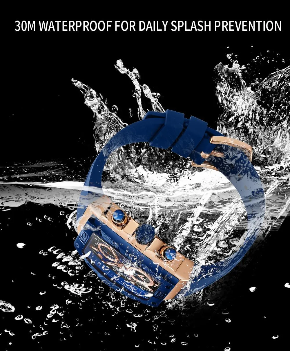 Mens Watches Analog Waterproof Fashion Date Wrist Watch, Skeleton Tonneau Watches for Men with Chronograph,Ideal for Sports Enthusiasts & Daily Wear - Perfect Gifts for Men