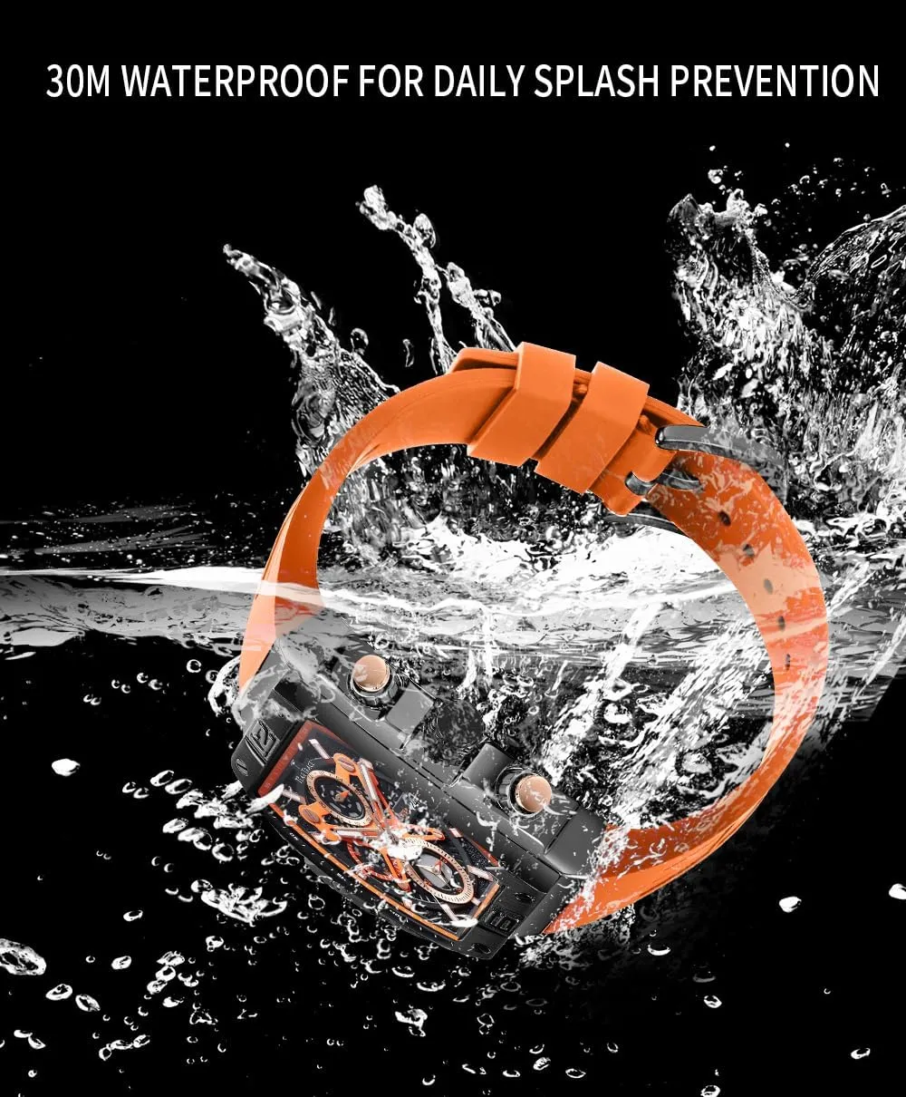 Mens Watches Analog Waterproof Fashion Date Wrist Watch, Skeleton Tonneau Watches for Men with Chronograph,Ideal for Sports Enthusiasts & Daily Wear - Perfect Gifts for Men