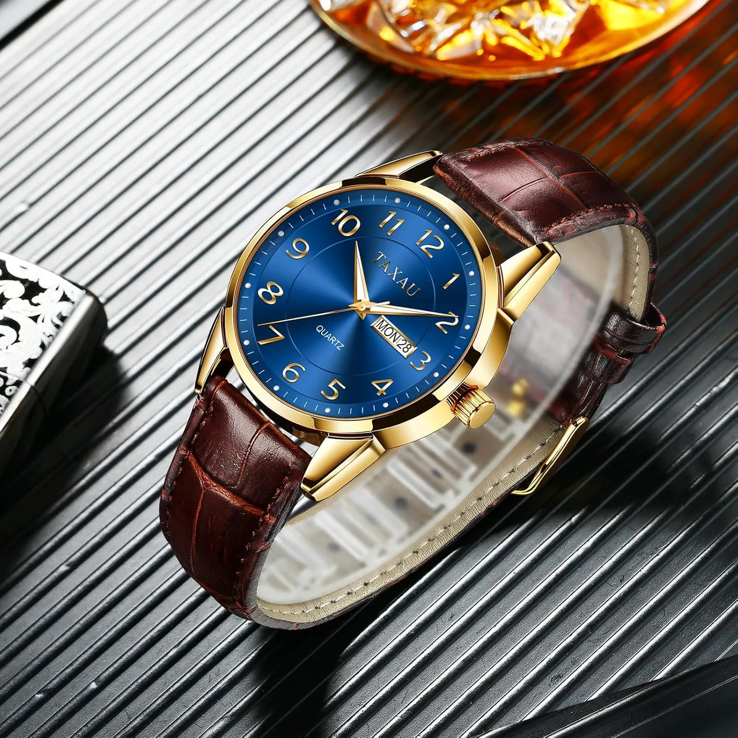 Men's Watches - Fashion Casual Leather Watches Big Face Easy Read Arabic Numerals Quartz Analog Luminous Waterproof Day Date Classic Luxury Dress Wrist Watches