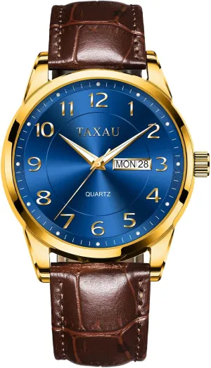 Men's Watches - Fashion Casual Leather Watches Big Face Easy Read Arabic Numerals Quartz Analog Luminous Waterproof Day Date Classic Luxury Dress Wrist Watches