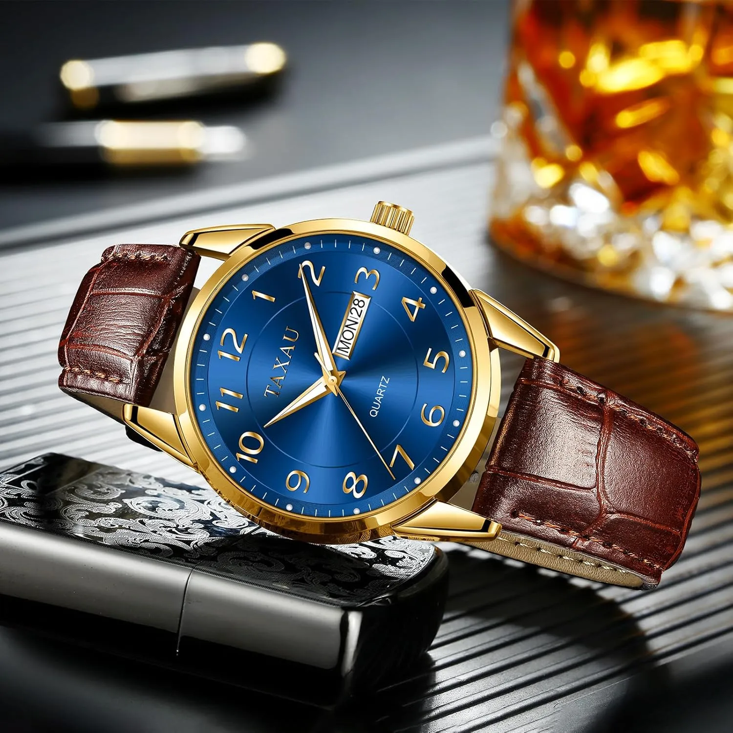 Men's Watches - Fashion Casual Leather Watches Big Face Easy Read Arabic Numerals Quartz Analog Luminous Waterproof Day Date Classic Luxury Dress Wrist Watches