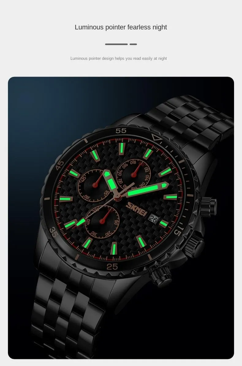 Mens Watches Luxury Quartz Chronograph 3sub Dial Watch for Men Casual Luminous Clock