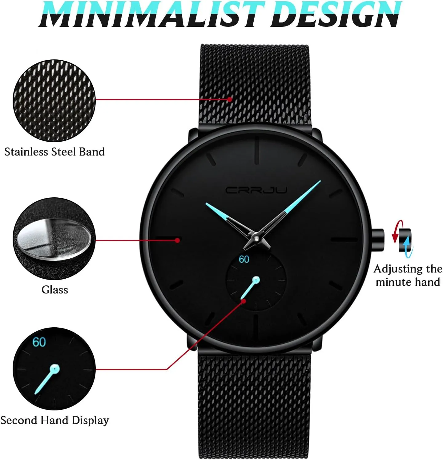 Mens Watches Ultra-Thin Minimalist Waterproof - Fashion Wrist Watch for Men Unisex Dress with Stainless Steel Mesh Band