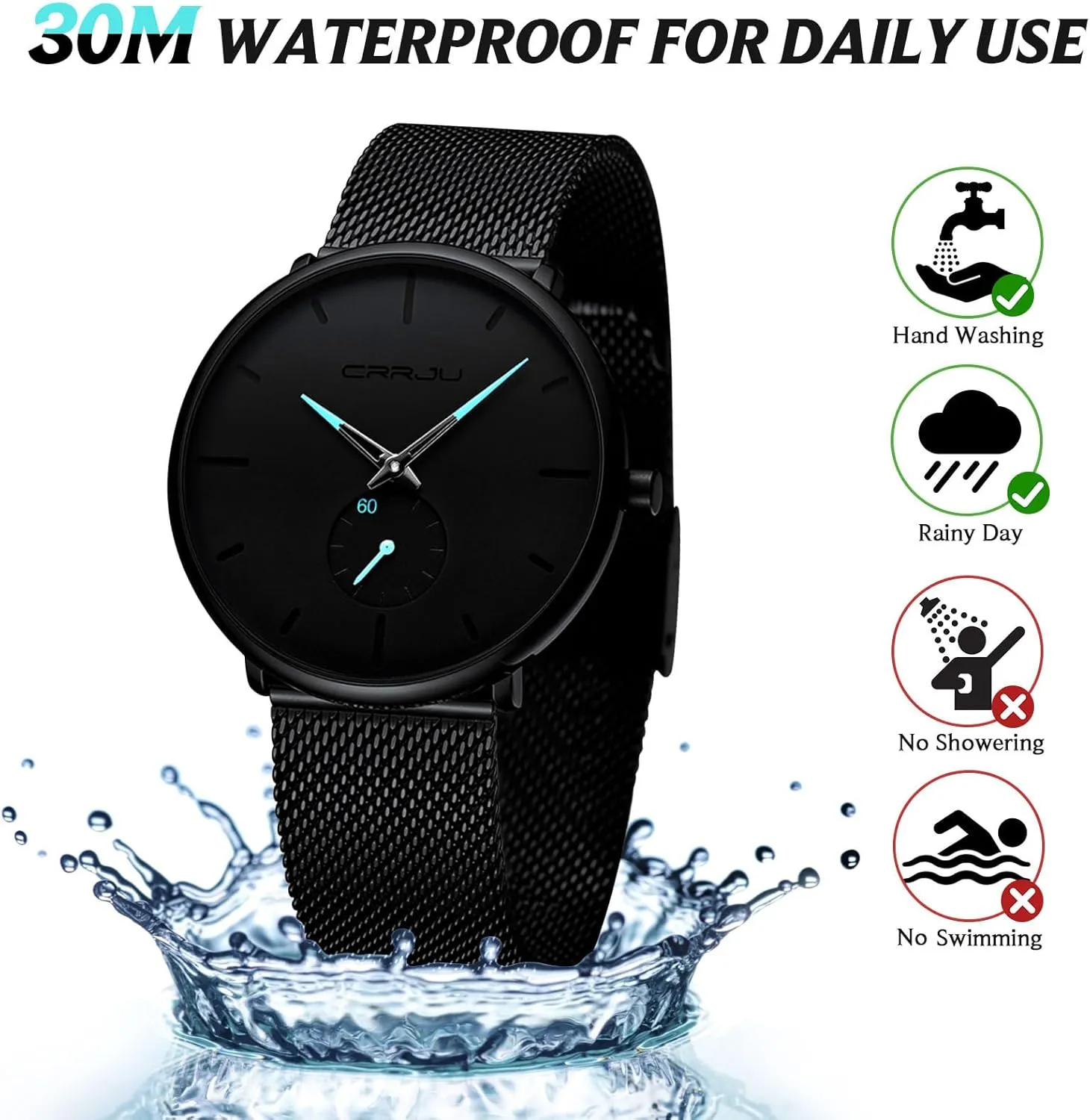 Mens Watches Ultra-Thin Minimalist Waterproof - Fashion Wrist Watch for Men Unisex Dress with Stainless Steel Mesh Band