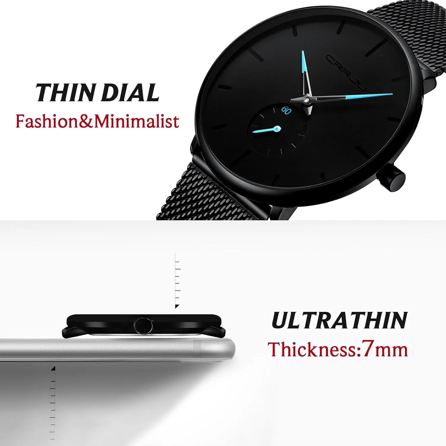 Mens Watches Ultra-Thin Minimalist Waterproof - Fashion Wrist Watch for Men Unisex Dress with Stainless Steel Mesh Band