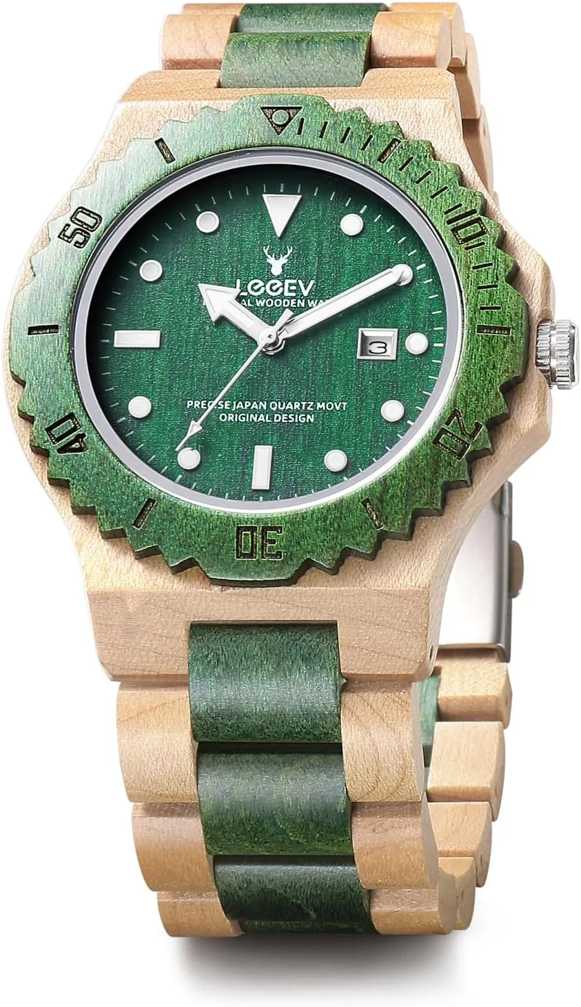 Mens Wooden Watch, Wood Wrist Watch Handcrafted Sandalwood Vintage Calendar Analog Quartz Wooden Watches Gifts for Men