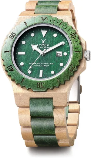Mens Wooden Watch, Wood Wrist Watch Handcrafted Sandalwood Vintage Calendar Analog Quartz Wooden Watches Gifts for Men