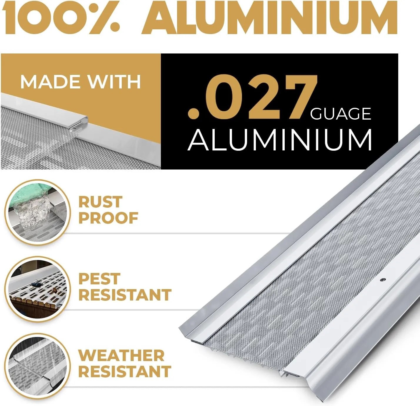 Micromesh 5 inch Gutter Guards Leaf Protection, 25 Feet White, Stainless Steel Mesh, Aluminum Gutter Covers, Contractor Grade Gutter Guard from Manufacturer