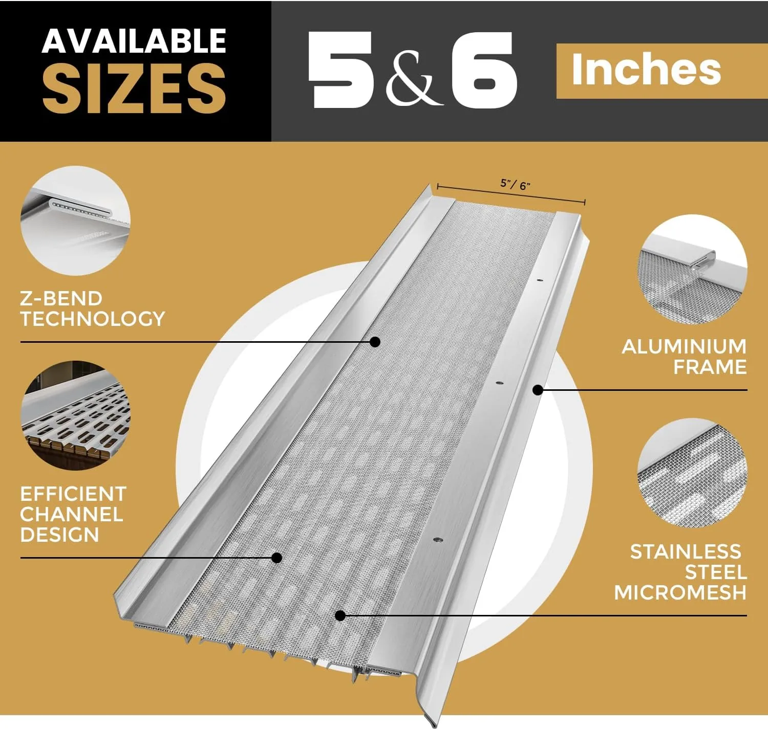 Micromesh 5 inch Gutter Guards Leaf Protection, 25 Feet White, Stainless Steel Mesh, Aluminum Gutter Covers, Contractor Grade Gutter Guard from Manufacturer