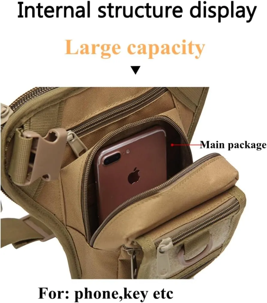 Military Tactical Drop Leg Bags Men Women Outdoor Hiking Shooting Hunting Waist Pack Adjustable Strap Motorcycle Riding Bag (Tan)